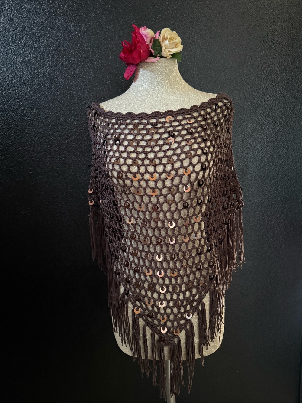 Brown sequin poncho ✨